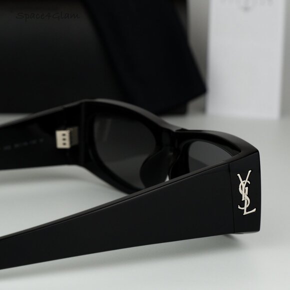 NEW Saint Laurent SLM140/F 002 Black Grey Silver Mirror Rectangle Sunglasses - Picture 6 of 12